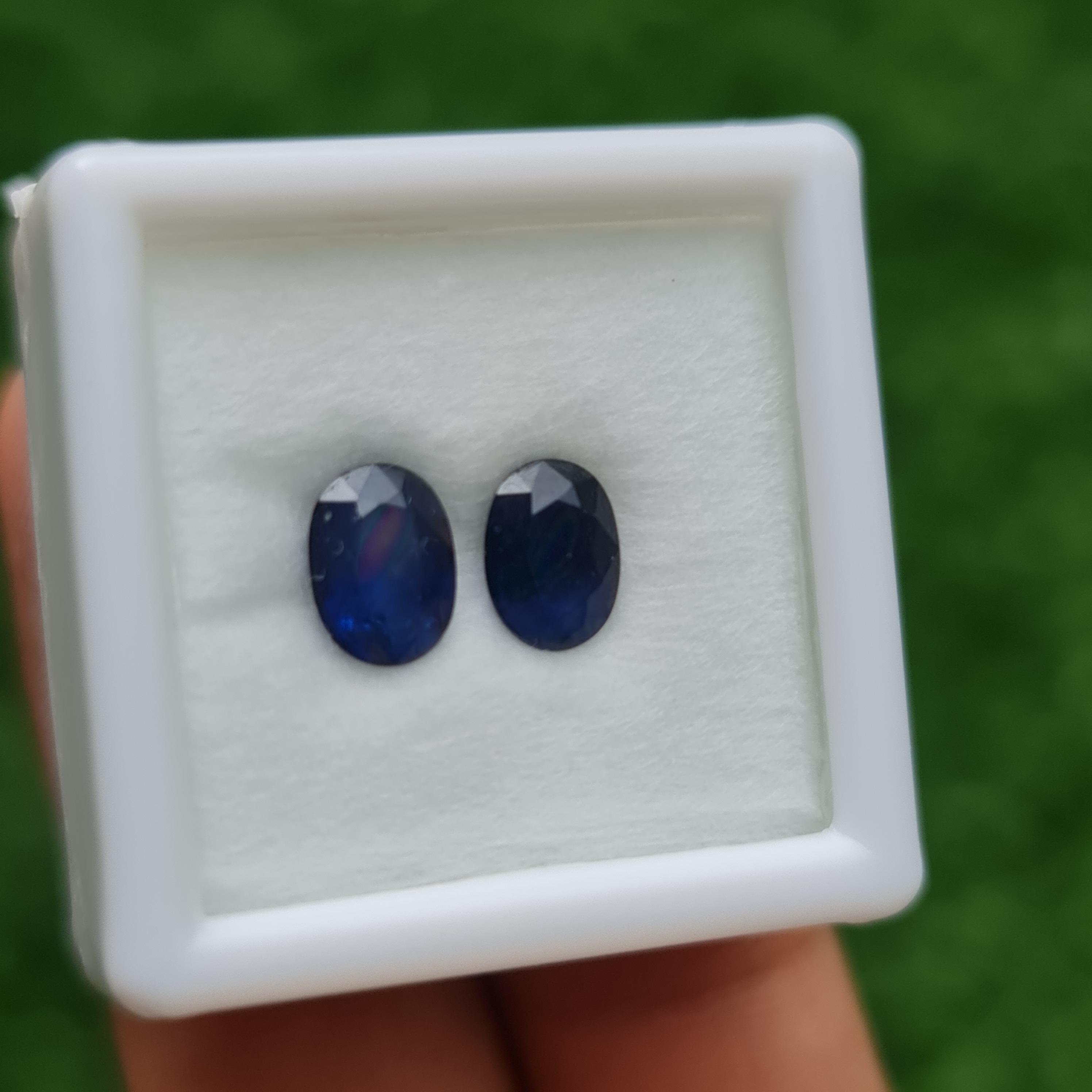 พลอย ไพลิน blue sapphire 1.91 กะรัต (Cts.) 2 เม็ด (Pcs.) พลอยแท้ อัญมณีมงคลประจําวันเกิด เครื่องประดับพลอย