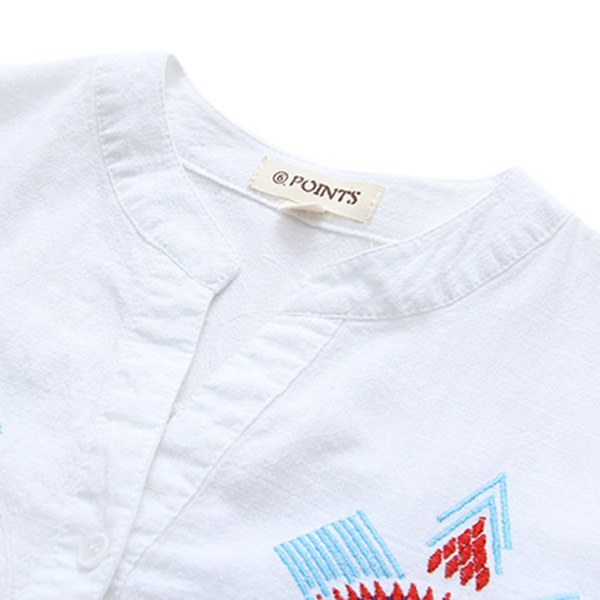 เสื้อเชิ้ตแขนยาว คอวี ปักลายวินเทจ (12210LM)