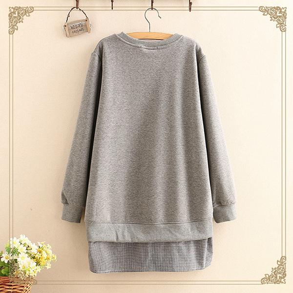 เสื้อสเวตเตอร์กันหนาวปักลายวินเทจ ซับกำมะหยี่เต็มตัว (12255LM)