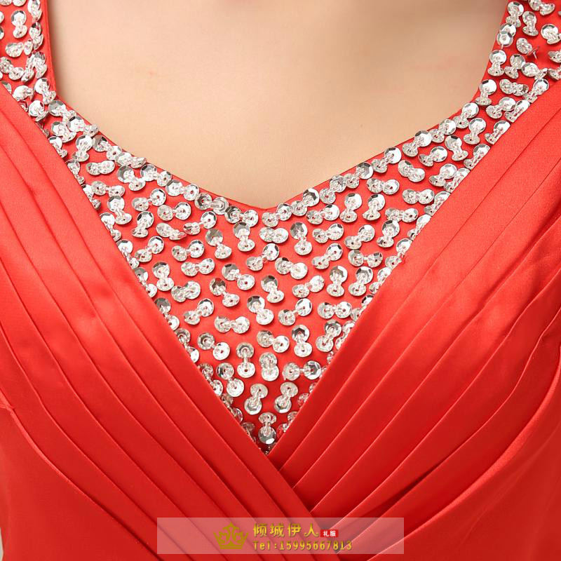 Pre-order ชุดราตรียาว แบบแขนสั้น ผ้าซาตินสวยสง่า อกจับจีบปักเลื่อมช่วงอก-เอว สีทอง (เชือกผูกหลัง)