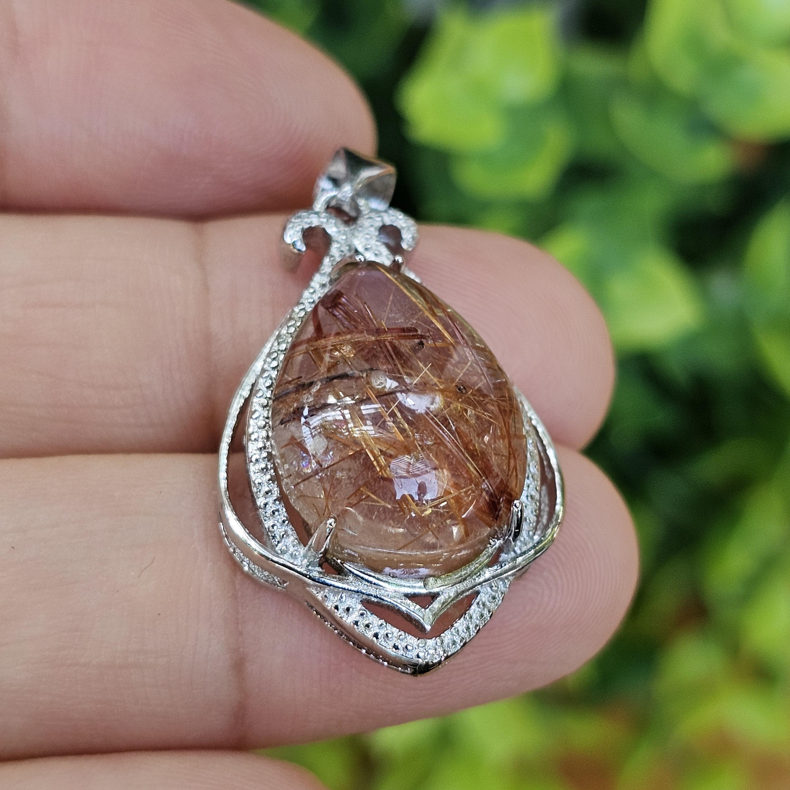 จี้ไหมนาค Rutilated Quartz 21.48 กะรัต Cts. พลอยแท้ อัญมณีมงคลประจําวันเกิด เครื่องประดับพลอย