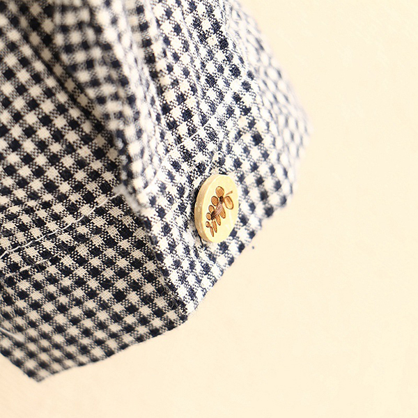 เดรสเชิ้ตลายสก็อต แขนยาว ปักลายวินเทจ (12142LM)