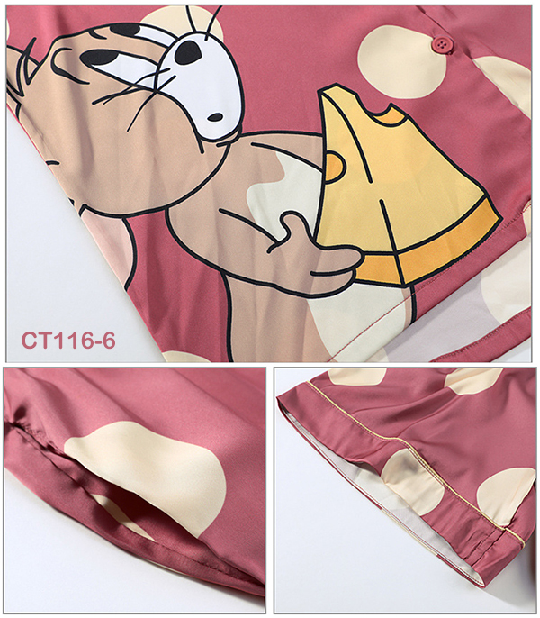 🚩พร้อมส่ง🚩ชุดนอน Silk Satin แขนสั้นขาสั้น ลายจุดน่ารัก ผ้าซาตินเกรดพรีเมี่ยม นุ่มลื่นละมุนผิว (CT116-6)