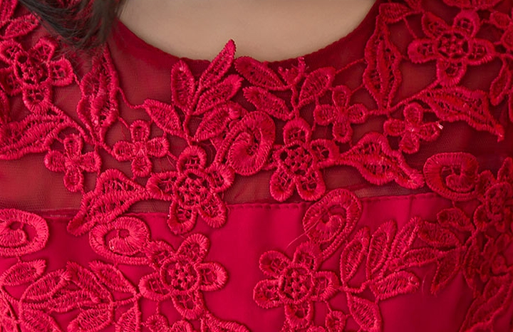 Pre-order ชุดราตรีเด็ก ชุดออกงาน ชุดกระโปรง สไตล์เจ้าหญิง แขนยาว แต่งผ้าลูกไม้ช่วงอก กระโปรงตาข่าย มีซิปหลัง