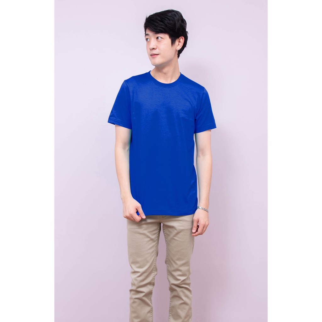 เสื้อยืด OV101 คอกลม ผ้าCotton100% 32 เนื้อนุ่ม ใส่สบาย สีรอยัลบลู
