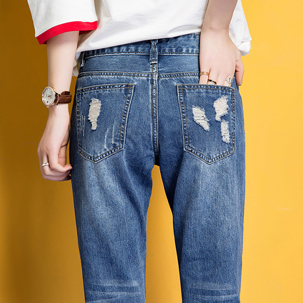 กางเกงยีนส์ขายาวแปดส่วน แต่งขาแนวเซอร์ (11792X)