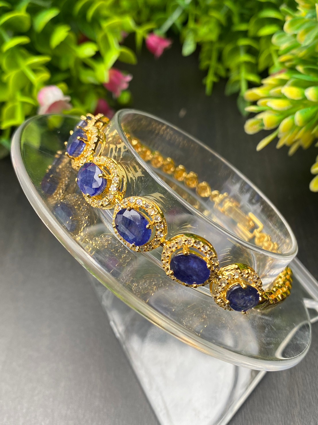 สร้อยข้อมือ พลอยแท้ ไพลิน Blue Sapphire Bracelet 15.18 กะรัต 6 เม็ด พลอยแท้ อัญมณีมงคลประจําวันเกิด เครื่องประดับพลอย