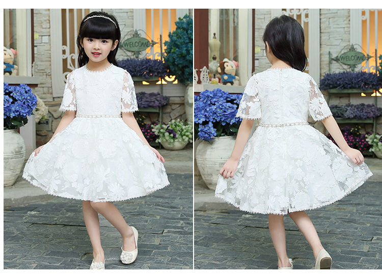 Pre-order ชุดราตรีเด็ก ชุดออกงาน ชุดกระโปรง สไตล์เจ้าหญิง แขนทรงลำโพง ผ้าลูกไม้ ซิปหลัง