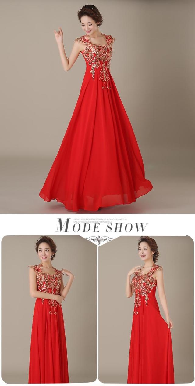 Pre-order ชุดราตรียาว แขนกุด ปักลายดอกไม้ช่วงบน กระโปรงชีฟอง ซิปหลัง สวยหรู