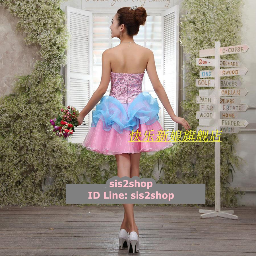 พร้อมเช่า ชุดแฟนซี ชุดราตรีสั้น เกาะอก ปักเลื่อมช่วงอก กระโปรงแต่งดอก สวยงาม