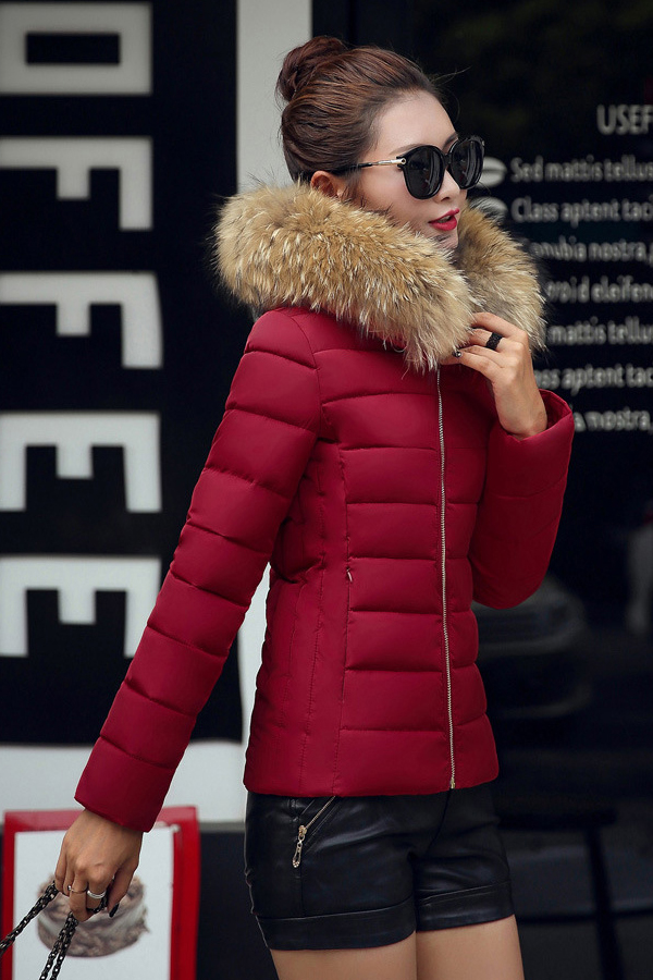 เสื้อโค้ทกันหนาวติดลบลุยหิมะ ทรงสลิม มีฮู้ดเฟอร์ใหญ่ถอดได้ (12262X)