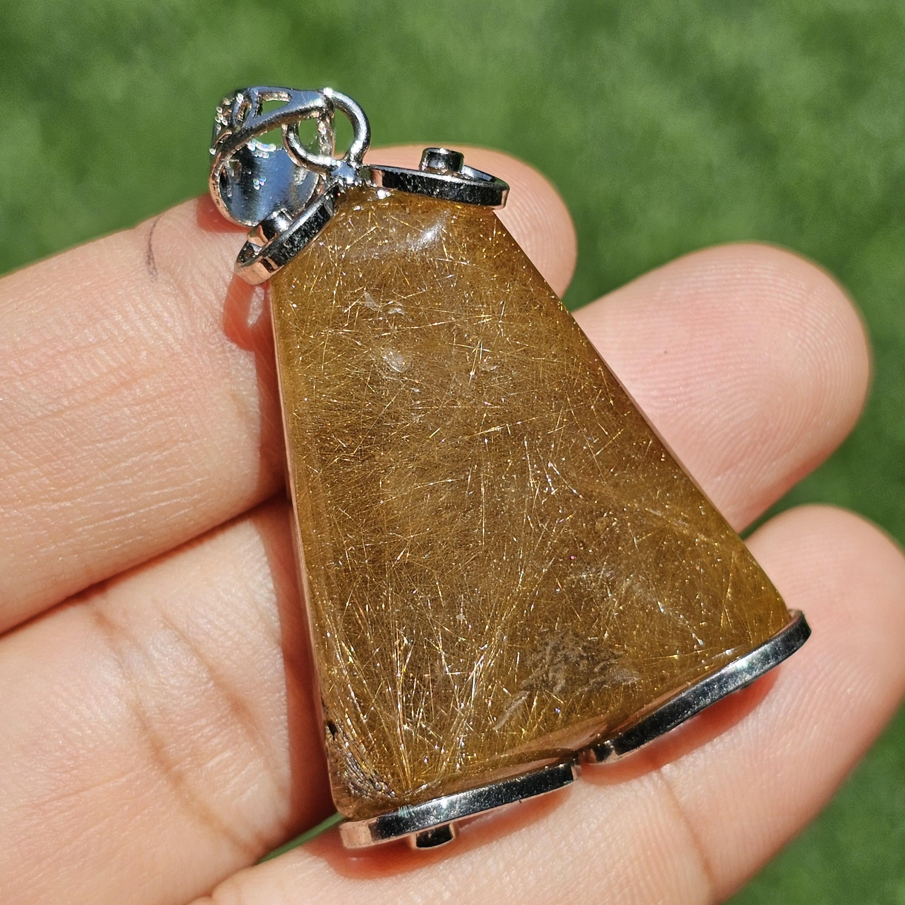 จี้ไหมทอง (Golden Rutilated Quartz) 74.25 กะรัต Cts. พลอยแท้ อัญมณีมงคลประจําวันเกิด เครื่องประดับพลอย