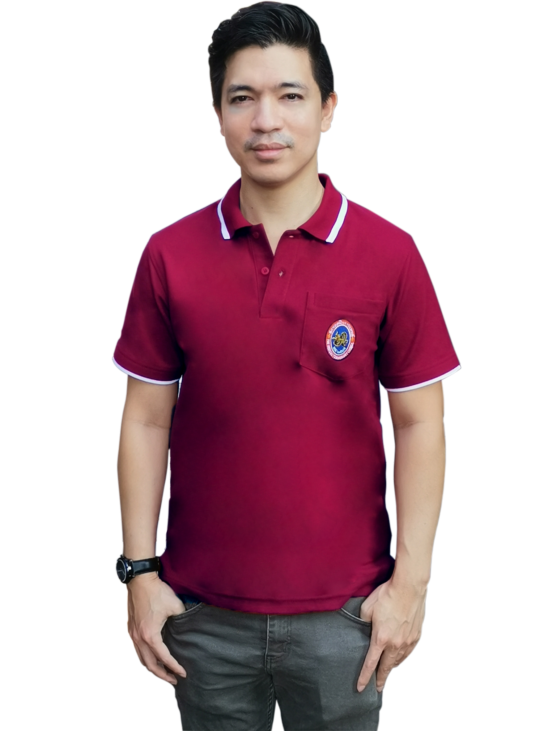 เสื้อโปโลสีแดงเลือดนก โลโก้สภาฯ - ชาย