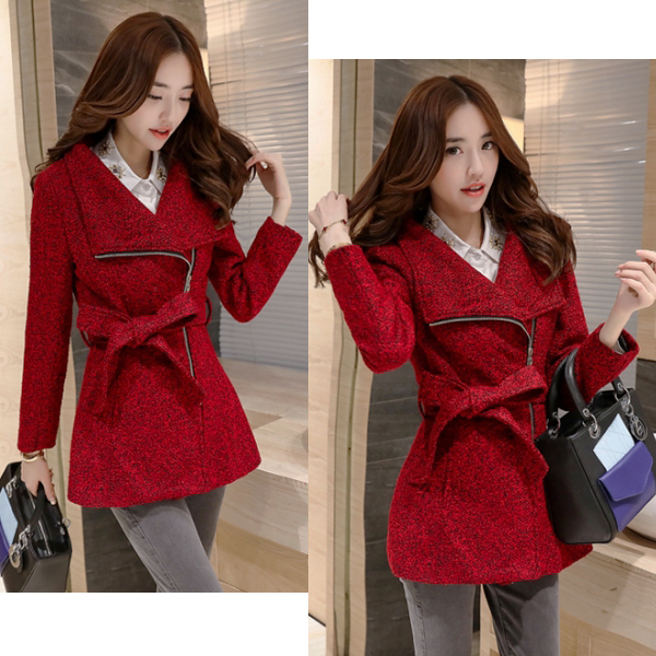 เสื้อโค้ทกันหนาวทรงสูท ซิปเฉียง คอเสื้อใส่ได้สองแบบ (12187X)