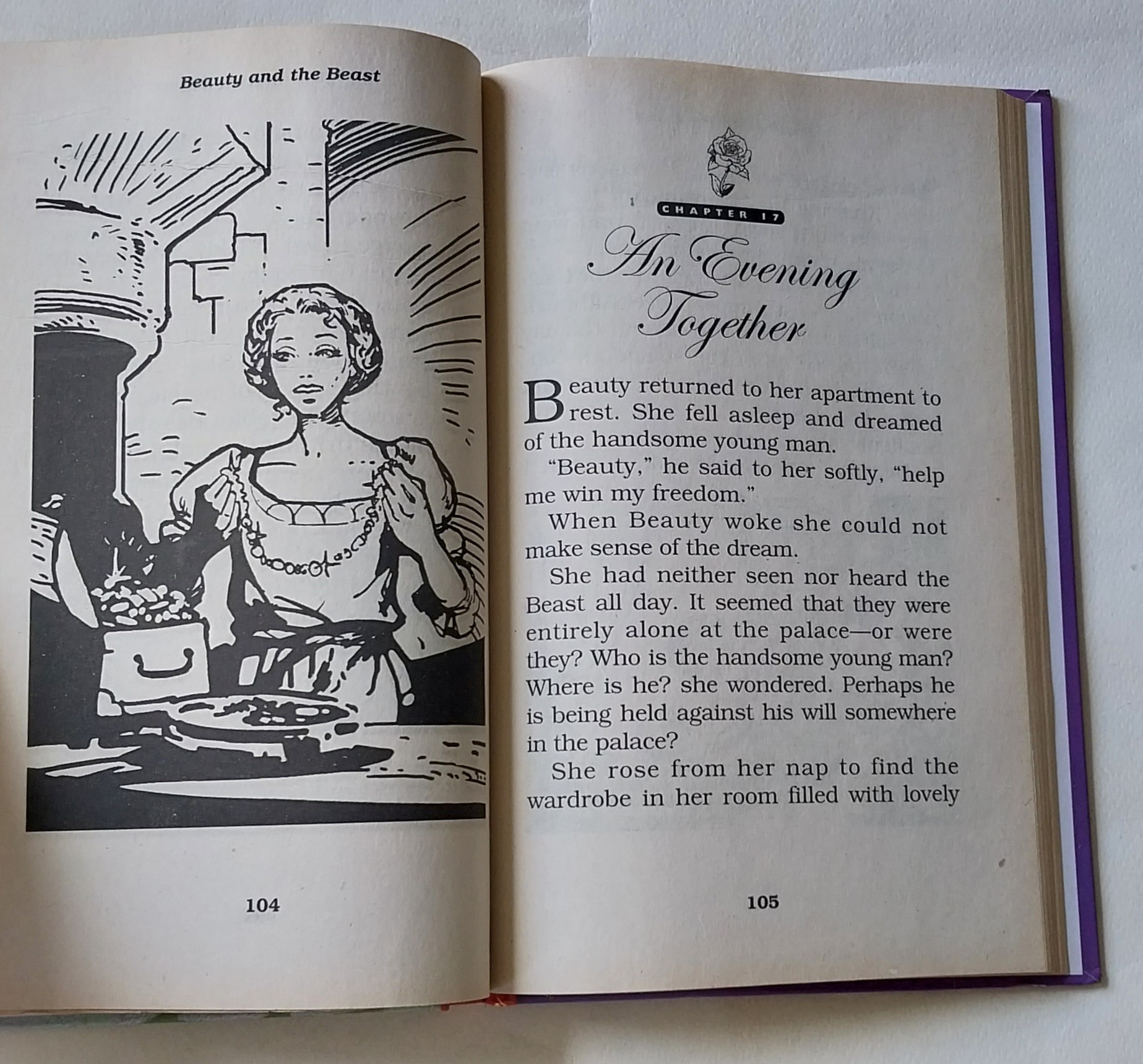 หนังสือนิทานภาษาอังกฤษ สภาพเก่าเก็บ บิวตี้แอนด์บีสต์ ปกแข็ง เนื้อหาขาวดำ พร้อมภาพประกอบทั้งเล่ม Treasury of Illustrated Classics ,Beauty and the Beast ,Madame le Prince de Beaumont,Modern Publishing