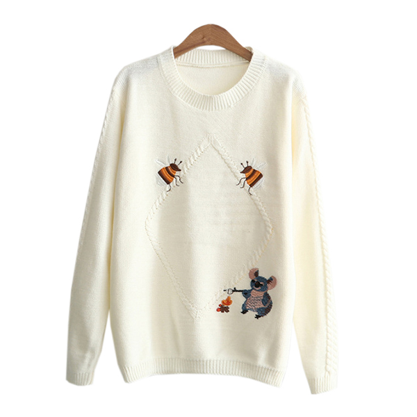 เสื้อสเวตเตอร์กันหนาว ไหมพรมนิ่มปักลายผึ้งน้อย (12001LM)