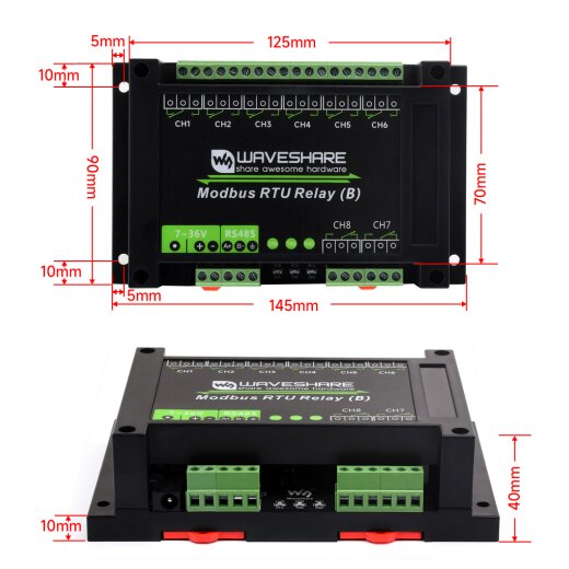 Modbus RTU 16-Ch Relay Module, RS485 Interface, With Multiple Isolation Protection Circuits