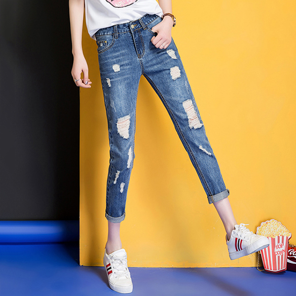 กางเกงยีนส์ขายาวแปดส่วน แต่งขาแนวเซอร์ (11790X)