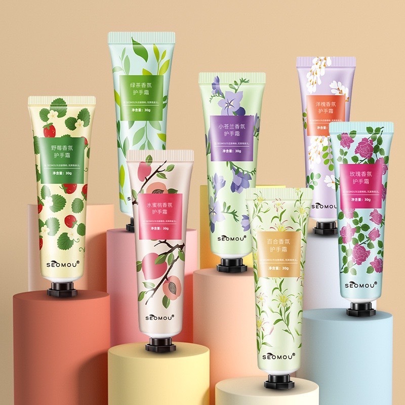 1 PV. ชุดละ 3 หลอดคละกลิ่นได้ ครีมทามือ พืชผลไม้ Horse oil Repair-hand cream Anti-Aging soft hand whitening moisturizing 30 กรัม
