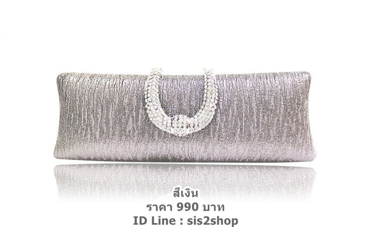 พร้อมส่ง Evening Clutch กระเป๋าออกงาน สี น้ำตาลทอง แบบเรียบหรู คาดคริสตัลฝาปิด