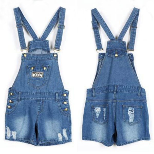 เอี้ยมขาสั้น ผ้ายีนส์ฟอกนิ่ม แต่งกระเป๋า (12179X)