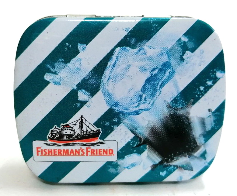 กล่องสังกะสี ลูกอมฟิชเชอร์แมนเฟรน รุ่นฝาเปิดปิด ลายเก่าสีเขียว กว้างยาวในราว 5×6 ซม.ของเก่าสะสมปัจจุบันหายาก มีตำหนิตามภาพ