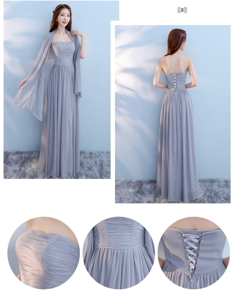 Pre-order ชุดเพื่อนเจ้าสาว สีเทา ผ้าชีฟอง เชือกผูกหลัง มีหลายแบบ