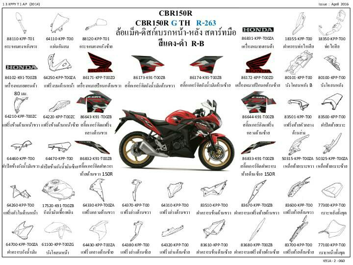 ชุดพลาสติกและเฟรมสี CBR150Rปี16