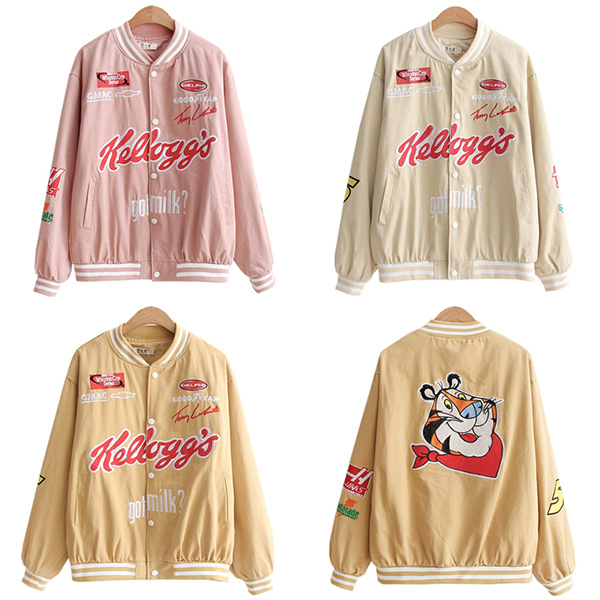 Bomber Jacket เสื้อแจ็คเก็ตกันลมกันหนาว แต่งปักลายการ์ตูนน่ารัก (12350LM)