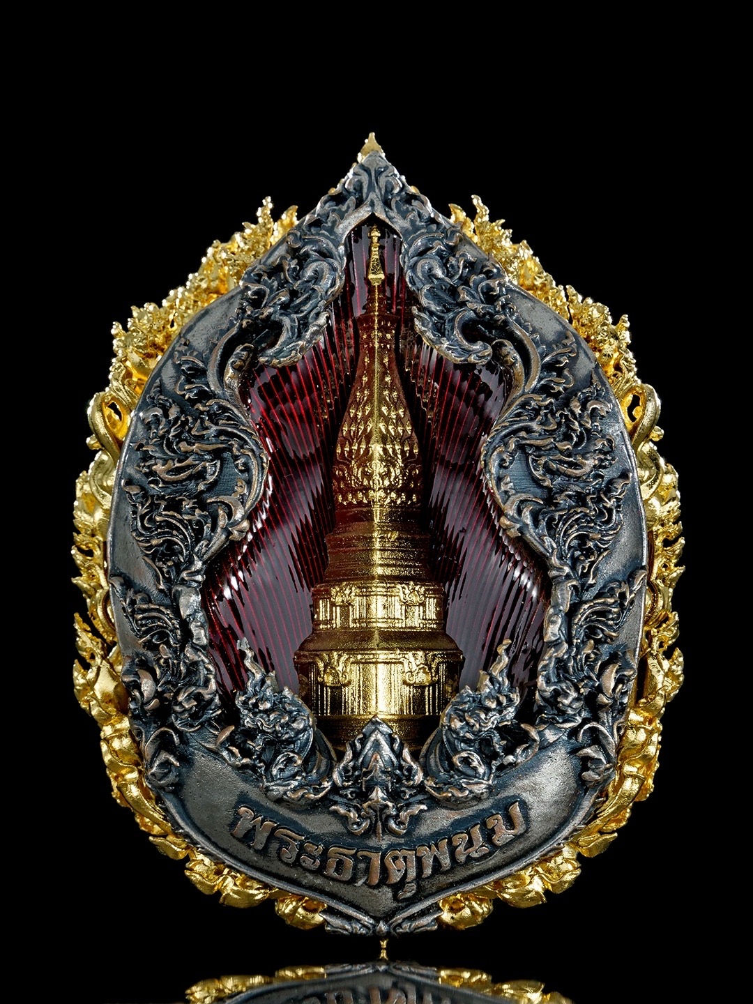 พระยมกปาฎิหาริย์ รายการพิเศษ เนื้อบรอนซ์ชุบทองหลังชุบซาตินลงยาแดง