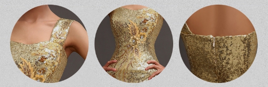 Pro-order ชุดราตรียาว เกาะอก ไหล่เดียว แต่งเลื่อม แต่งดอกช่วงอก ซิปหลัง ทรงหางปลา ไซส์ใหญ่ S-2XL