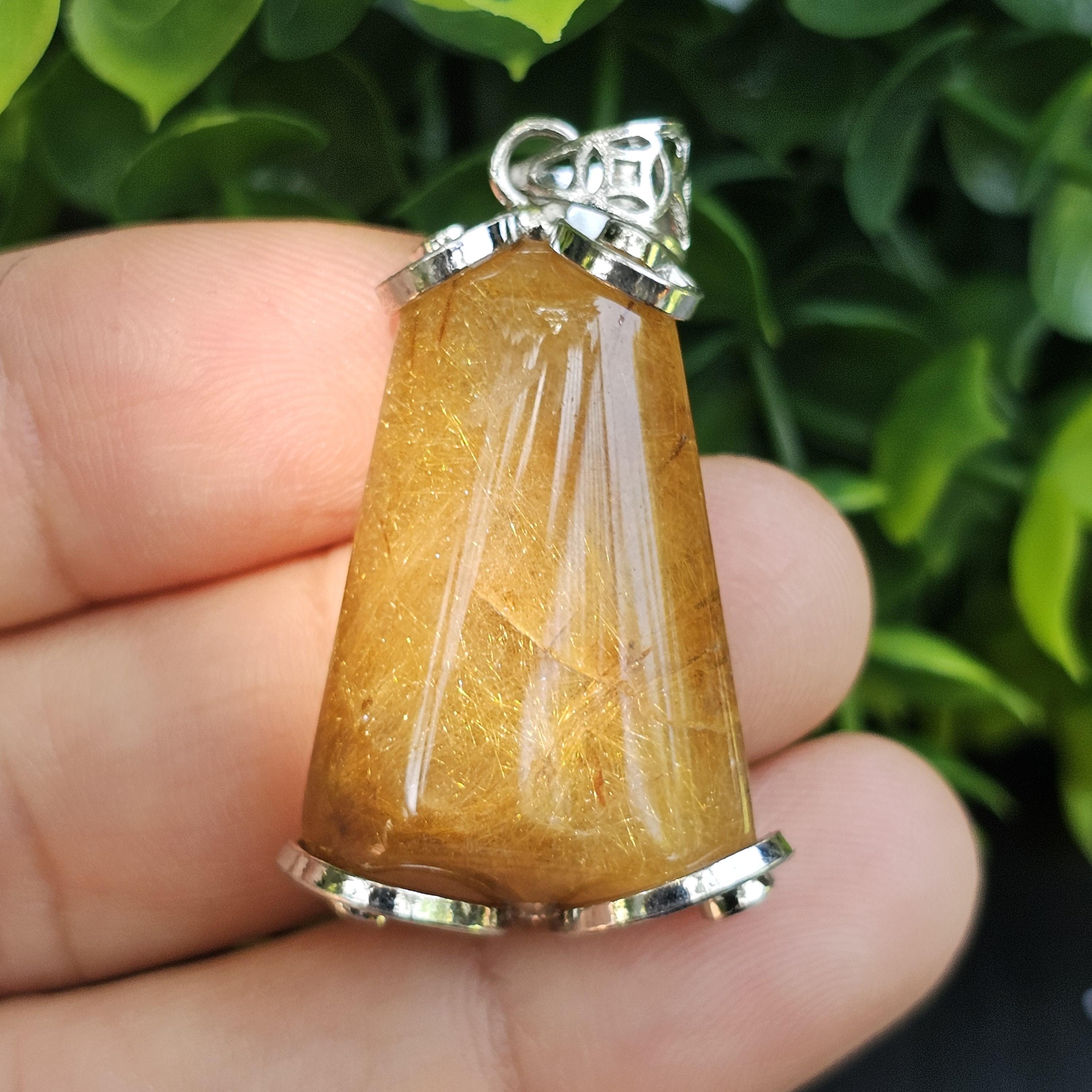 จี้ไหมทอง (Golden Rutilated Quartz) 11.08 กรัม g. พลอยแท้ อัญมณีมงคลประจําวันเกิด เครื่องประดับพลอย