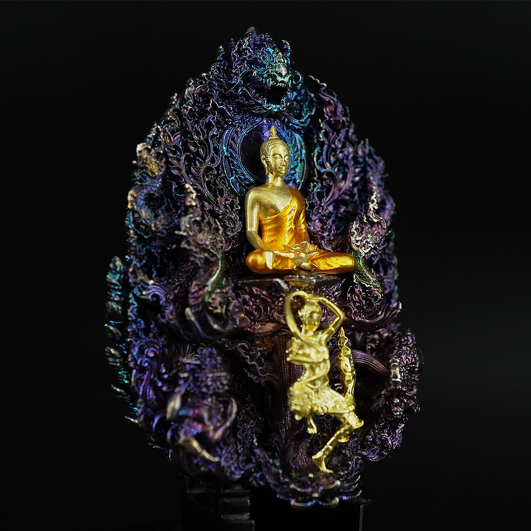 พระพุทธชัยมงคลพัฒน์บารมี เจริญลาภชนะมาร รายการศูนย์จอง เนื้อสัมฤทธิ์ชุบรุ้ง องค์พระชุบทองลงยา