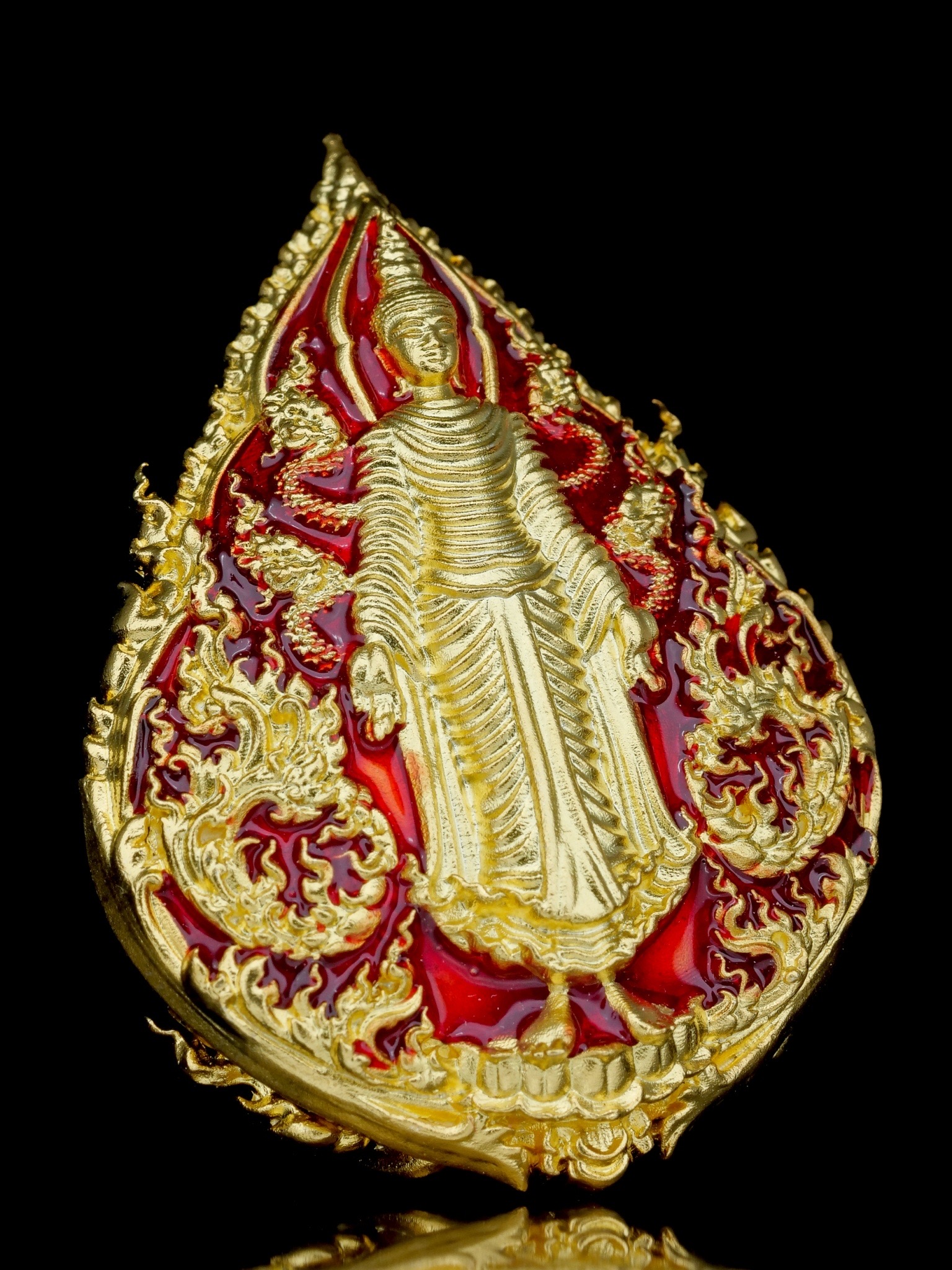 พระพุทธประทานพร รุ่น พุทธบารมี รหัส6 เนื้อบรอนซ์ชุบทองลงยาแดง องค์ชุบ2K