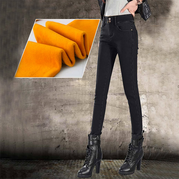 กางเกงยีนส์กันหนาวเอวปกติ ทรงสลิม ซับกำมะหยี่ใส่ติดลบได้ (11656X)