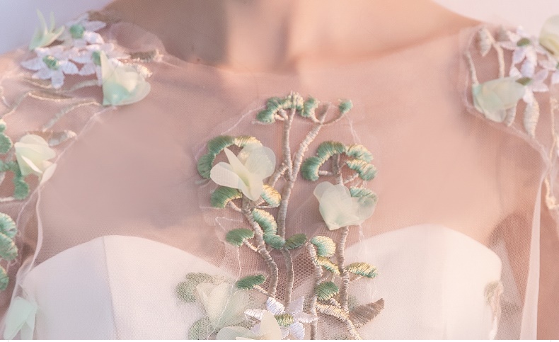 Pre-order ชุดราตรีสั้น เกาะอกพร้อมผ้าคลุมไหล่ ปักดิ้นรูปดอกไม้ทั้งชุด สวยหรู (ซิปหลัง)