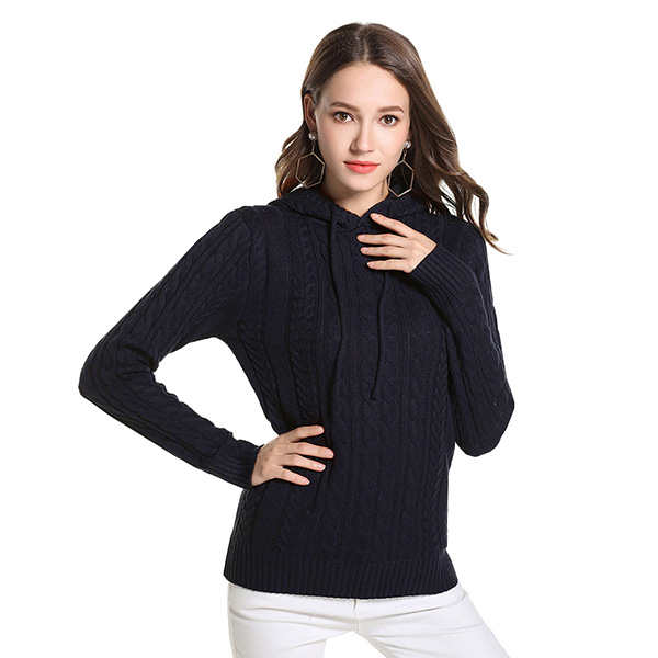 เสื้อสเวตเตอร์กันหนาว มีฮู้ด ไหมพรมหนานุ่มถักลายนูน (12281B)