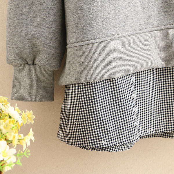 เสื้อสเวตเตอร์คอปกซับกำมะหยี่กันหนาว ปักลายต้นไม้วินเทจ (12076LM)