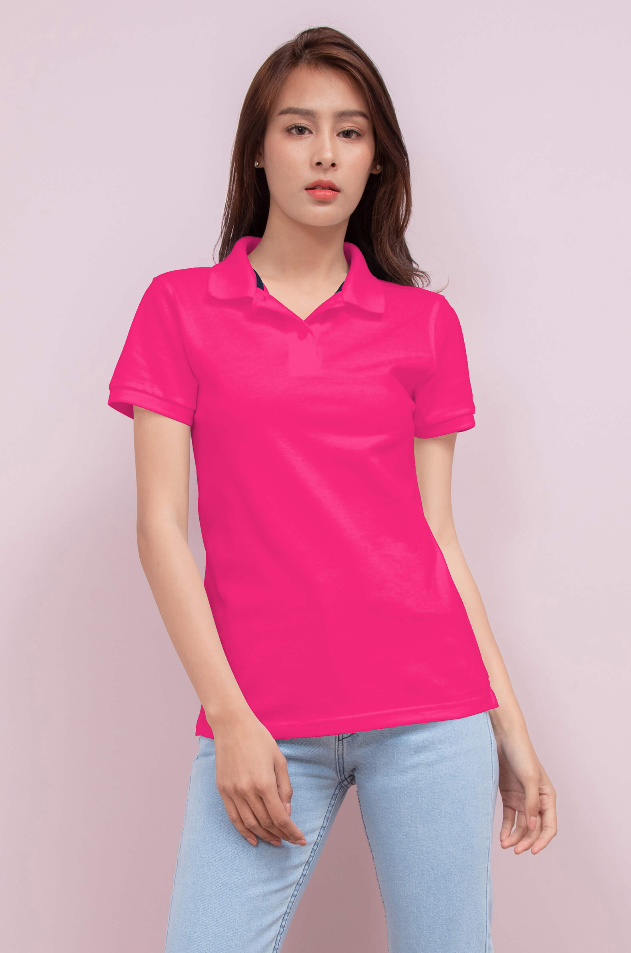 No Problem Noproblem ยอดขาย No.1 รับประกัน ไม่ย้วย ไม่ยืด ผ้านุ่ม เสื้อโปโล หญิง สีบานเย็นไดมอนด์