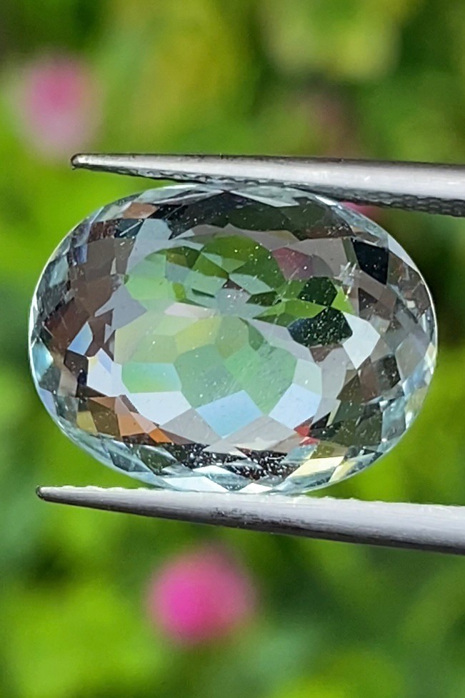 พลอย อความารีน Aquamarine 6.02 กะรัต (Cts.) พลอยแท้ อัญมณีมงคลประจําวันเกิด เครื่องประดับพลอย