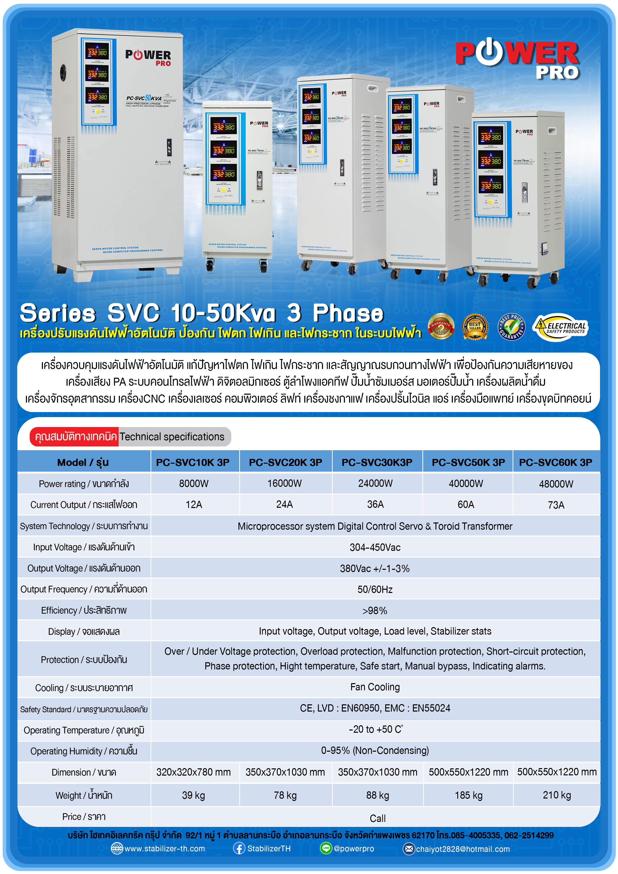เครื่องรักษาระดับแรงดันไฟฟ้าอัตโนมัติ PC-SCV 50Kva 3เฟส