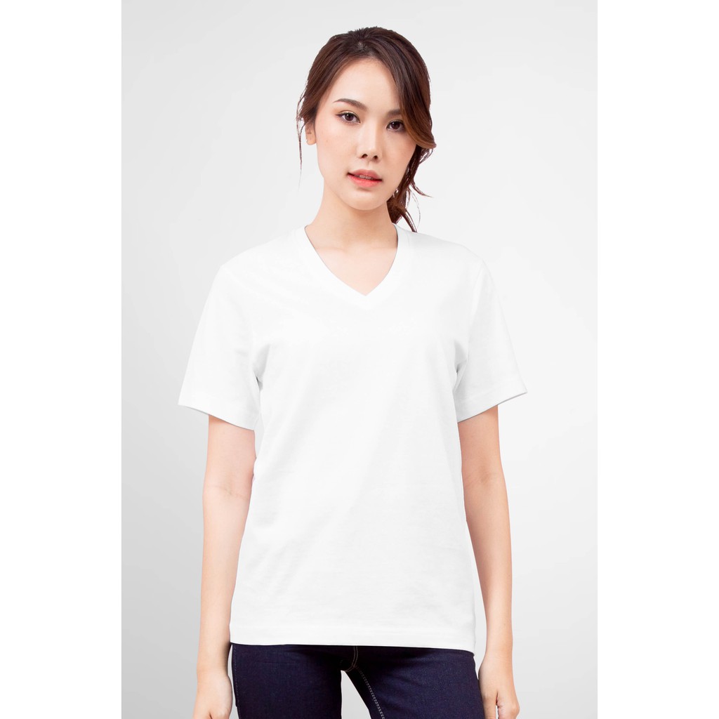 Noproblem Noproblem ยอดขาย No.1 รับประกัน ไม่ย้วย ไม่ยืด ผ้านุ่ม เสื้อยืด สีพื้น เสื้อยืดคอวี สีขาว