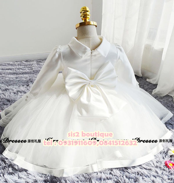 Pre-order ชุดราตรีเด็ก ชุดออกงานสไตล์เจ้าหญิง สีขาว แขนยาว เรียบหรู กระโปรงผ้าแก้ว