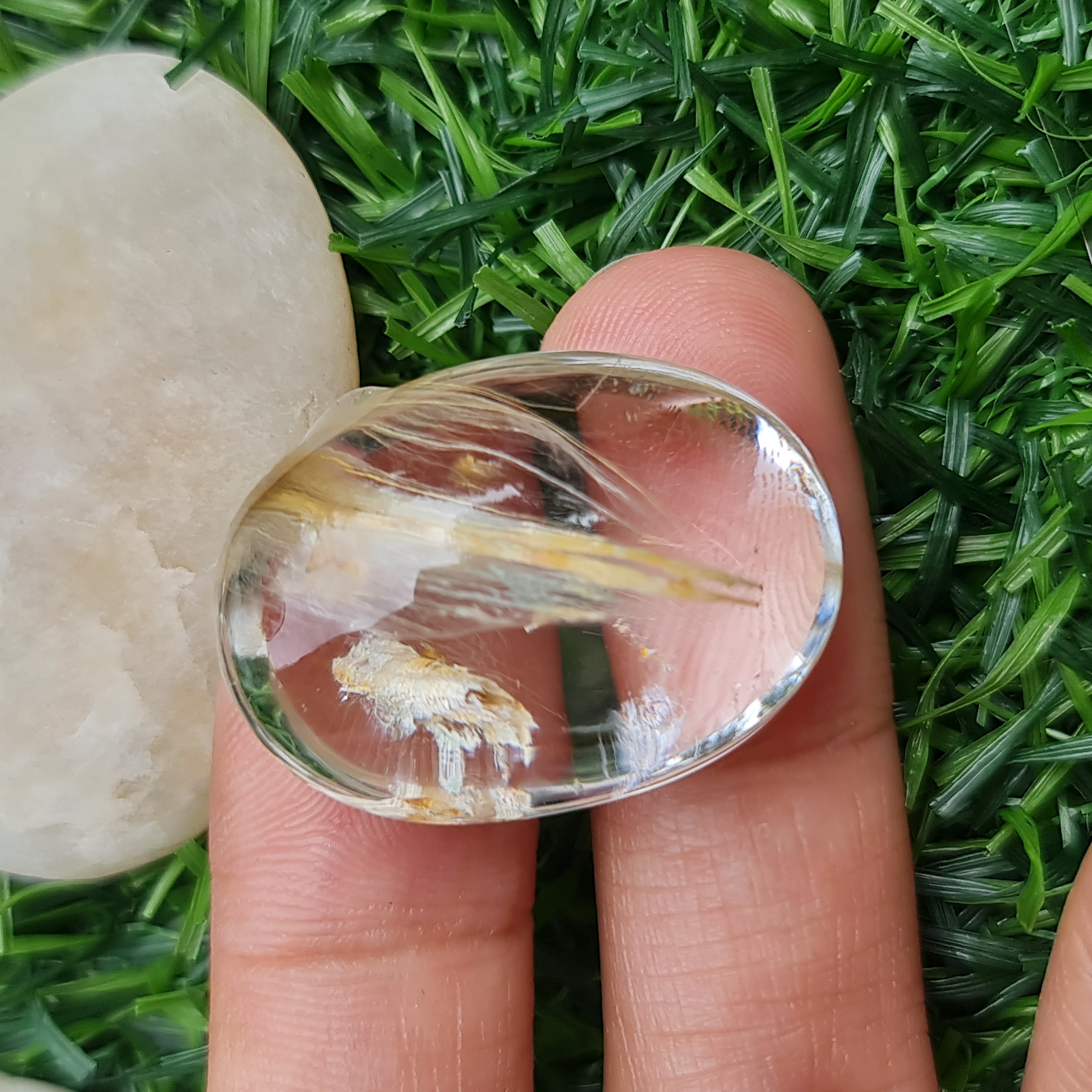 โป่งข่าม ควอตซ์ Rutilated Quartz 52.28 กะรัต Cts. พลอยแท้ อัญมณีมงคลประจําวันเกิด เครื่องประดับพลอย