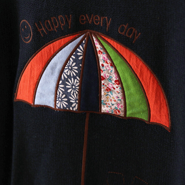 เสื้อสเวตเตอร์ เสื้อไหมพรมปักลายร่มสไตล์วินเทจ (11572LM)