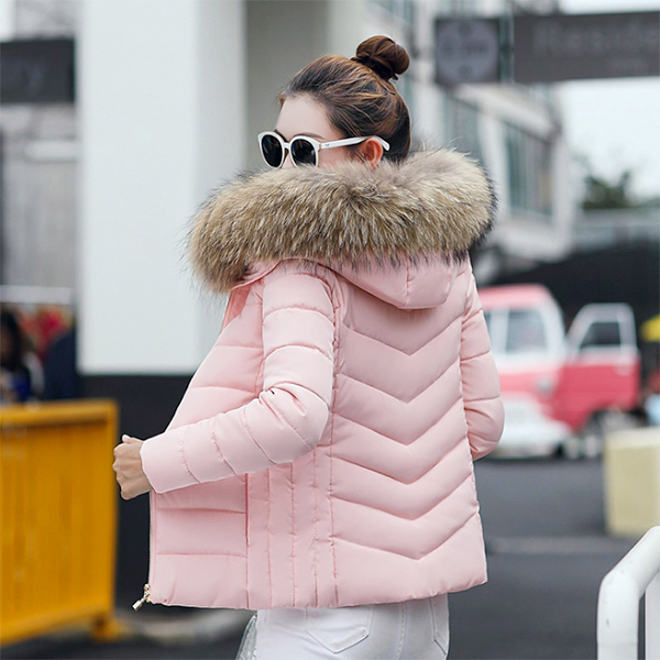 เสื้อโค้ทกันหนาวติดลบลุยหิมะ ทรงสลิม มีฮู้ดเฟอร์ใหญ่ถอดได้ (12262X)