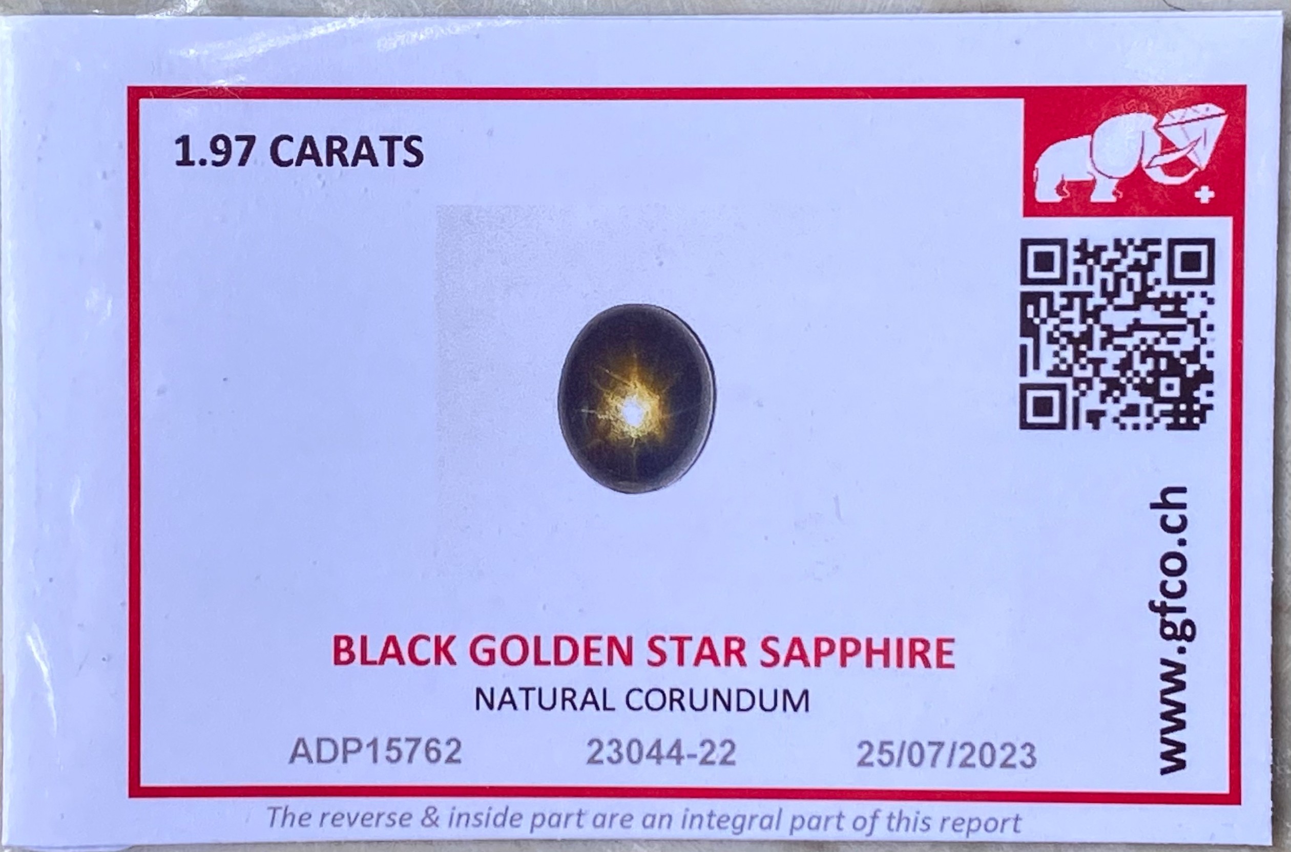 พลอย โกลเด้น สตาร์ แซฟไฟร์ Golden Star Sapphire 1.97 กะรัต (Cts.) ดิบ Unheated พร้อมใบเซอร์ พลอยแท้ อัญมณีมงคลประจําวันเกิด เครื่องประดับพลอย