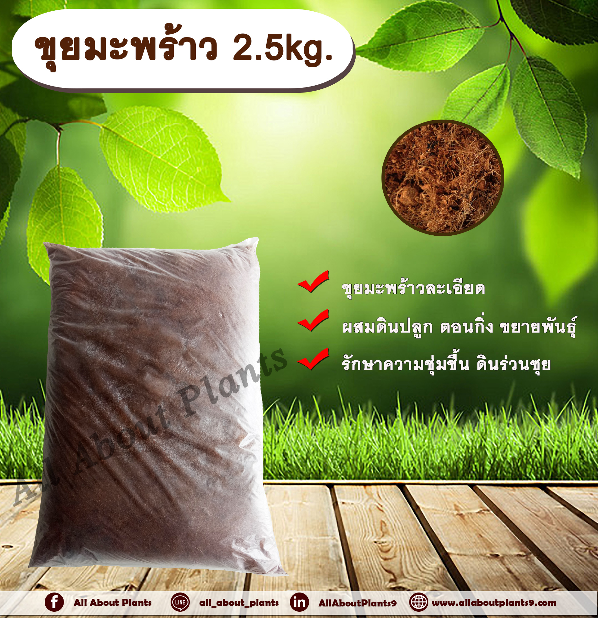 ขุยมะพร้าว 2.5 กิโลกรัม สำหรับผสมดินปลูก ตอนกิ่ง ขยายพันธุ์ allaboutplants ชิ้น