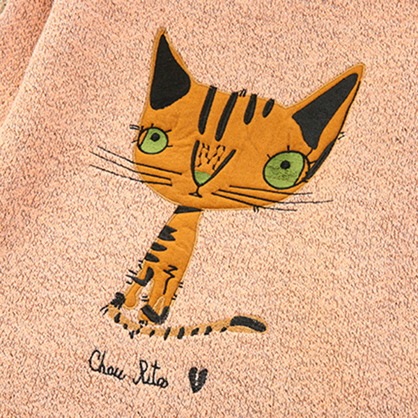 เสื้อไหมพรมกึ่งวูลหนานุ่ม ปักลายแมวน่ารัก (12355LM)