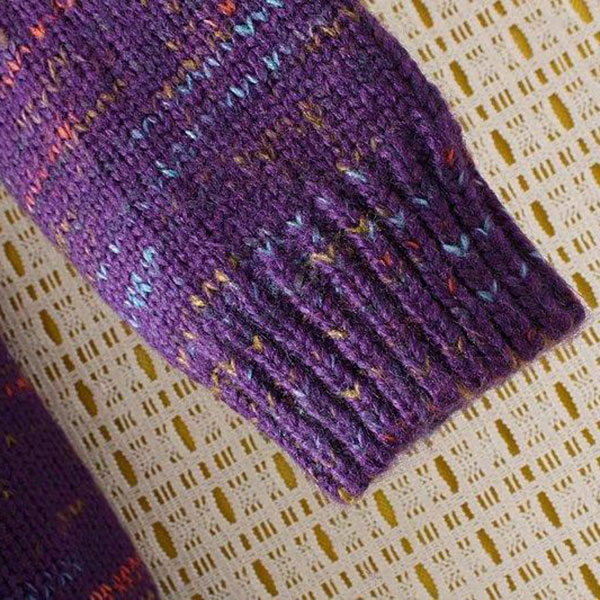 เดรสคอเต่ากันหนาวตัวยาว ไหมพรมวูลหนาถักสลับสี (12029LM)